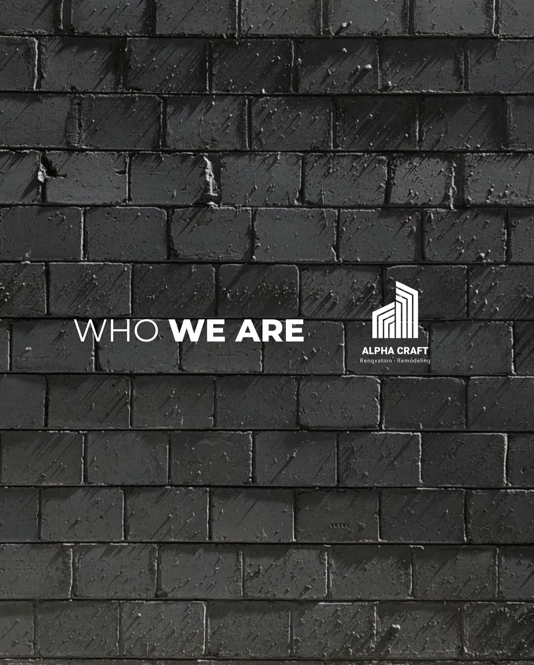 Who we are – Alpha Craft logo on brick wall